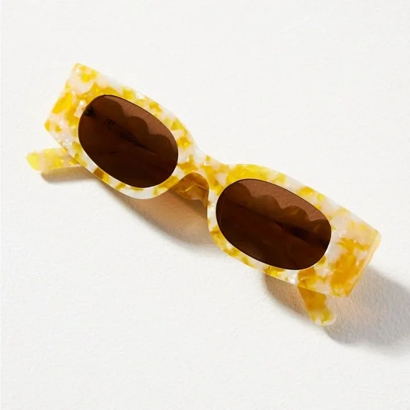 Anthropologie yellow Rectangle Wavy Temple Sunglasses - Picture 1 of 7